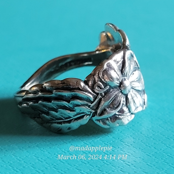 Antique Vintage Forget Me Not Spoon Ring in Sterling Silver Luxury Designer - Picture 13 of 16